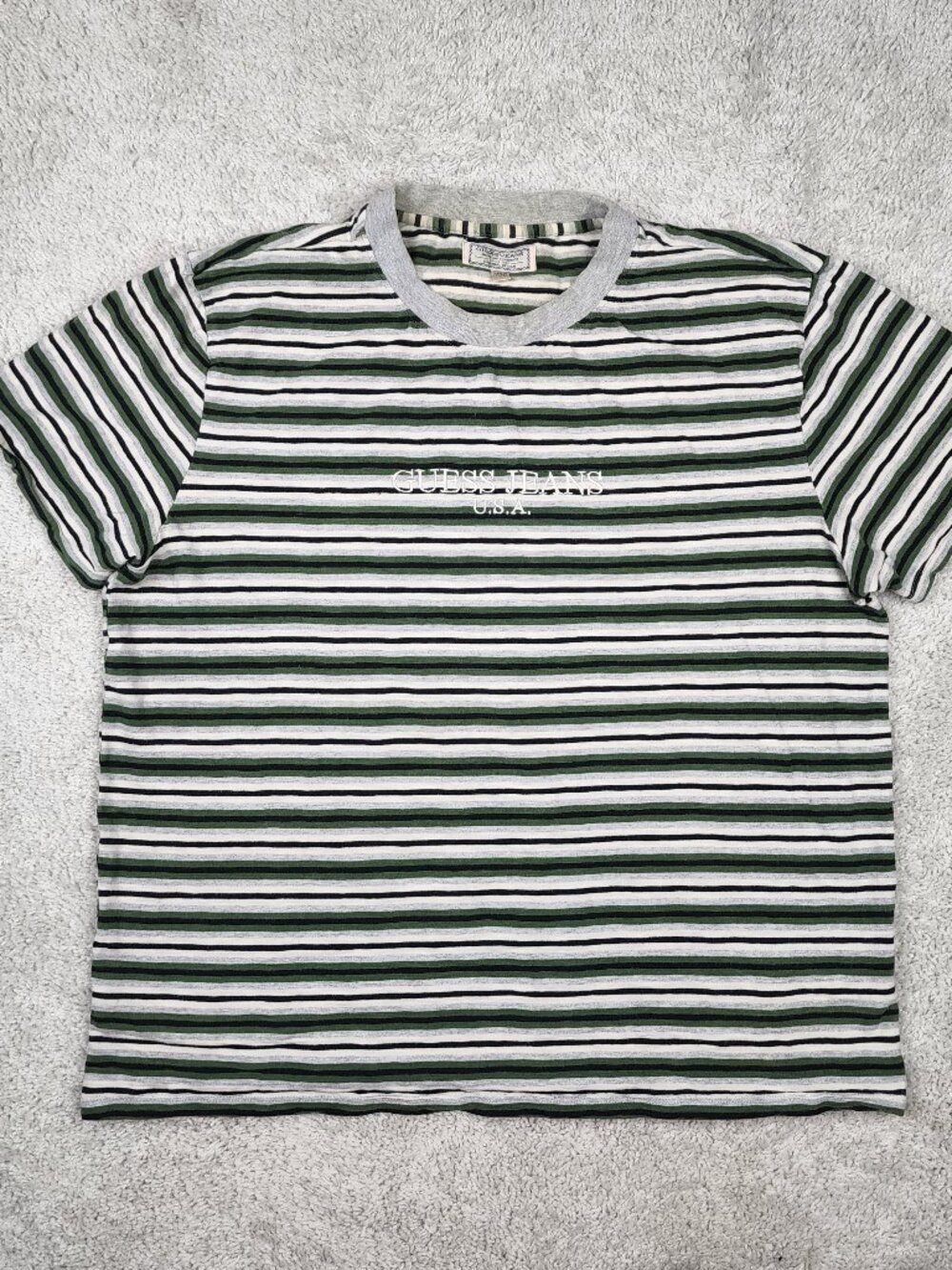 Guess Jeans USA Striped Short Sleeve Shirt L Vintage 90s Y2K VTG Green White USA